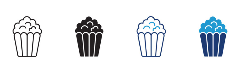 Popcorn icon set, popcorn box symbol, vector illustration