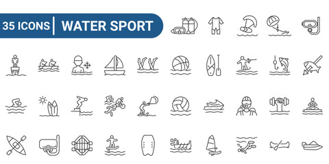Water sport line icon set. Outline icon collection. Editable stroke. Vector illustration