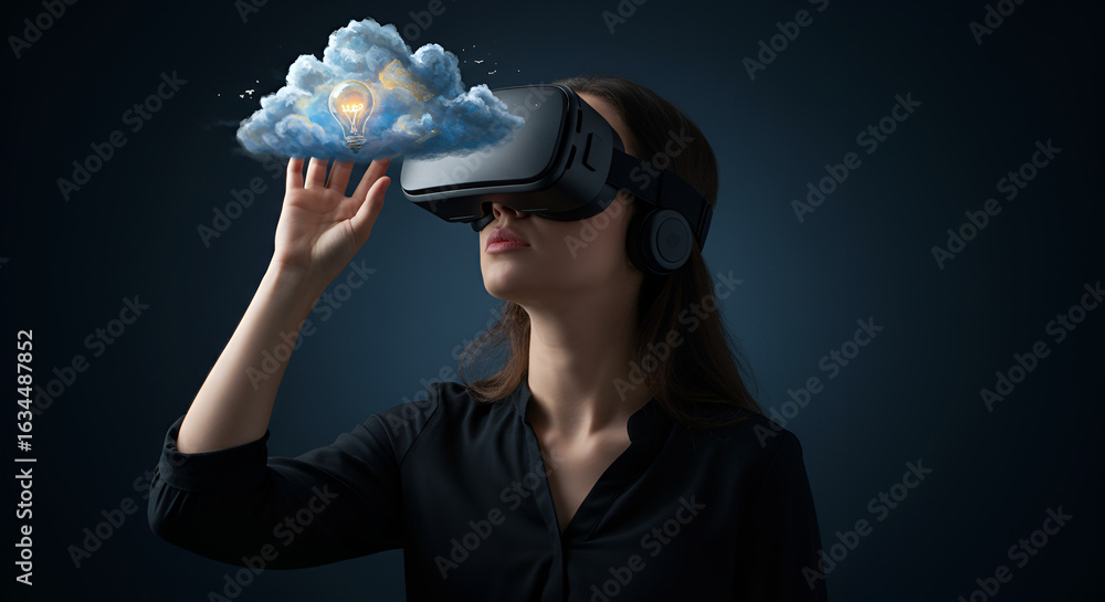 Poster virtual reality exploration: cloud innovation and augmented experience concept visualization
