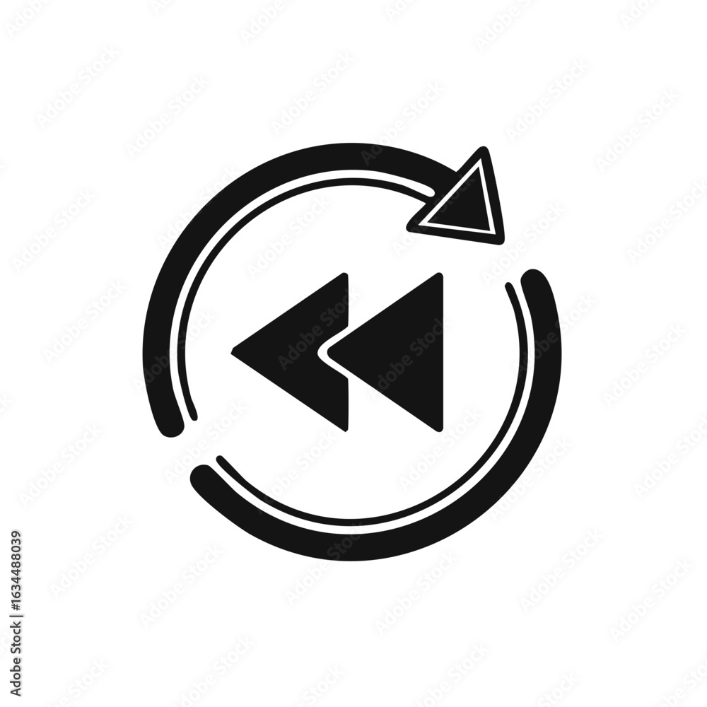 Aufkleber rewind icon with circular arrow symbolizing playback history navigation media controls
