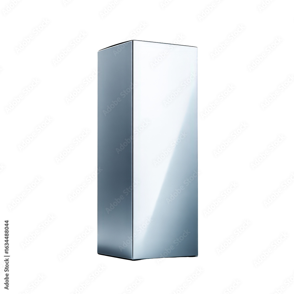 Poster modern silver rectangular box with reflective surface on transparent background