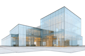 Obraz premium Modern glass office building exterior with transparent architecture, perfect for business, corporate, and commercial projects, elegant design