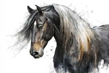 Obraz premium Portrait of beautiful horse in style of abstrac drawing. Generative Ai