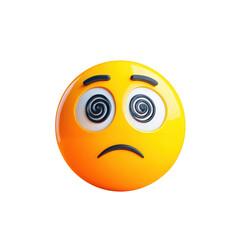 Fototapeta premium Yellow Sad Emoji Ball with Swirling Eyes and Frowning Mouth on Transparent Background
