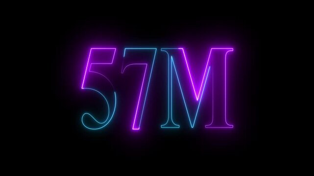 Neon 57 M million neon glowing text animation on black background