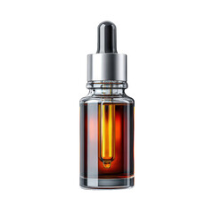 Glass Dropper Bottle with Amber Liquid on Transparent Background