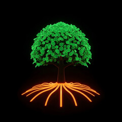 Rounded Neon Tree with Wide Fan Roots