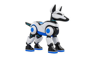 Futuristic Robotic Dog Toy with White Black and Blue Colors on Transparent Background