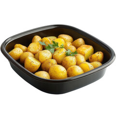 Roasted young potatoes Young roasted baby potatoes in a black baking dish