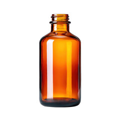 Amber Glass Bottle Isolated on Transparent Background with Reflection