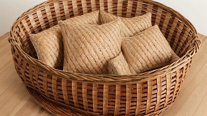 Obraz premium Wicker Basket Full of Textured Pillows