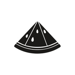 Fototapeta premium Watermelon Slice Illustration - Black Icon of Cut Fruit with Seeds and Striped Rind, Fresh Summer Food Symbol, Simple Glyph Style