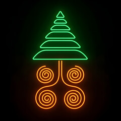 Stacked Triangle Neon Tree with Spiral Roots