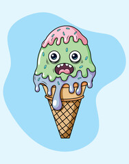 Colorful Ice Cream Variety on Blue Background