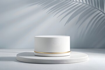 White podium mockup cylinder shape isolated on white background Pedestal stage or platform for product presentation with empty space for display photo template : Generative AI