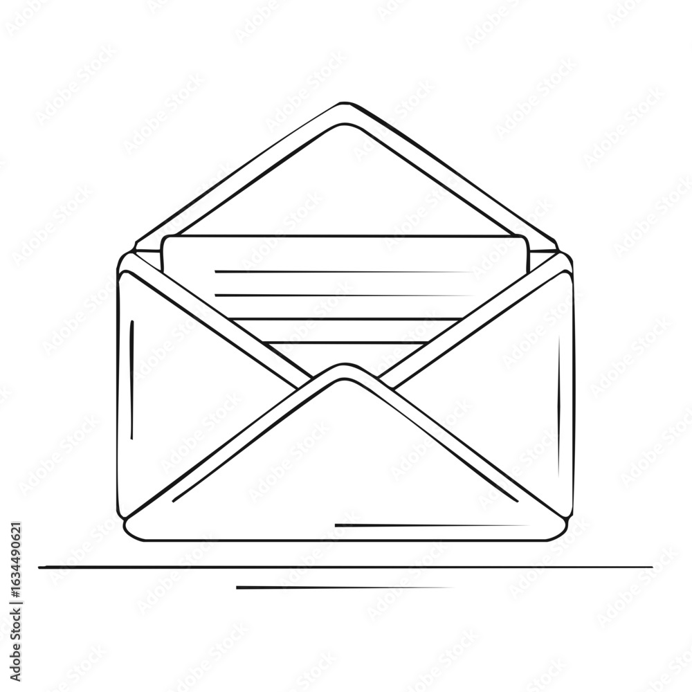 Poster open envelope with letter inside simple outline mail delivery notification concept
