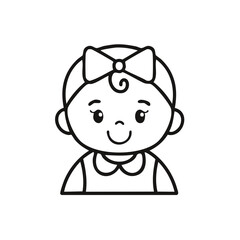Obraz premium Adorable Little Baby Girl Illustration Cute Infant Icon with Bow Cartoon Drawing Line Art