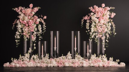 Wedding Backdrop with Pink and White Flower Arrangement