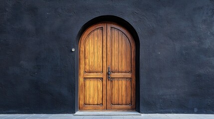 Arched Wooden Front Door with Antique Metalwork