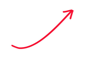 Red upward curved hand-drawn arrow for indicating growth, direction, success, or infographic highlights
