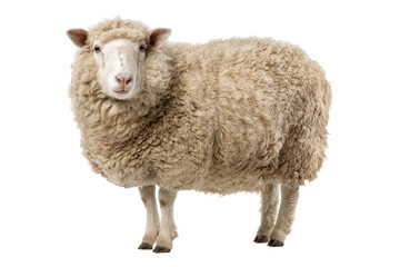 Naklejka premium Full shot of a sheep, light beige wool, alert gaze