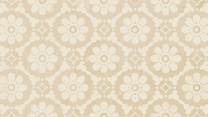 Floral pattern with repeating flower motifs and diamond shapes in a vintage beige color palette design