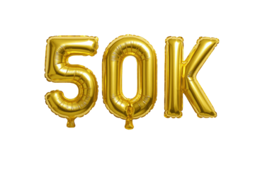 Golden Foil Balloons Displaying "50K" Symbolizing a Significant Milestone or Achievement