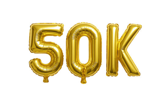 Golden Foil Balloons Displaying "50K" Symbolizing a Significant Milestone or Achievement