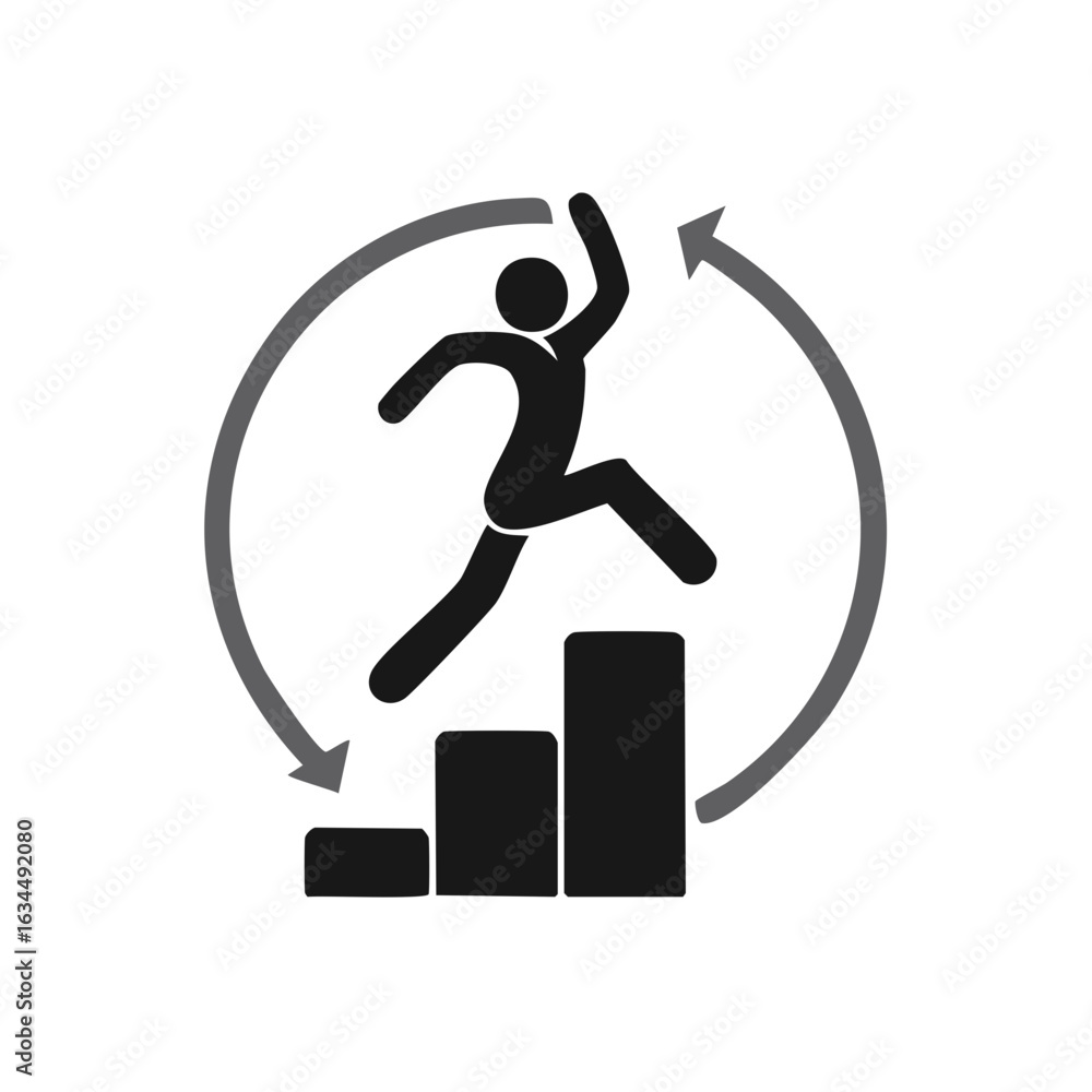 Aufkleber figurine climbing chart with circular arrows symbolizing continuous growth loop