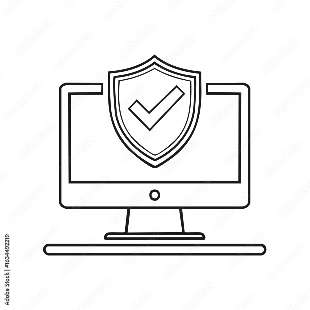 Fototapete Protected Computer Network Outline with Shield Symbol and Check Mark for System Security