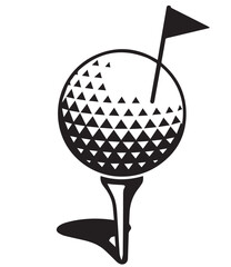  Black and White Golf Ball on Tee with Flag Vector