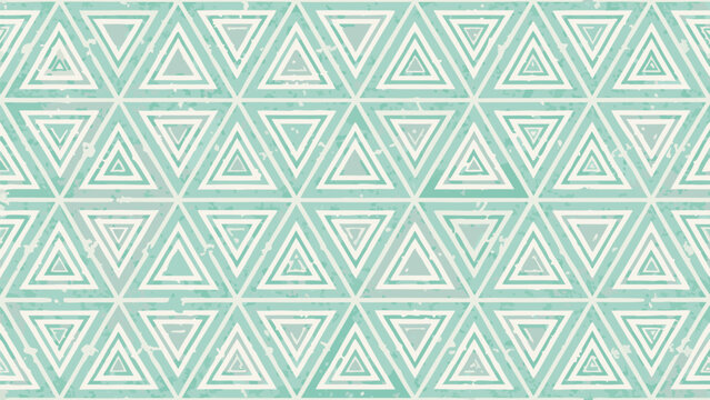 Repeating triangle pattern with concentric shapes in light green and white with a distressed texture