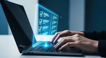 Laptop with checklist interface digital illustration concept