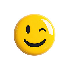 Fototapeta premium Bright Yellow Winking Smiley Face Emoji with Black Features on Transparent Background