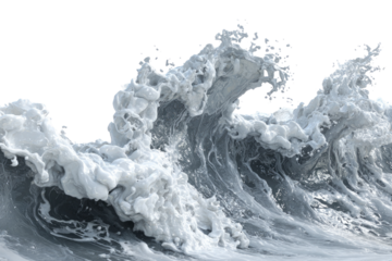 Powerful ocean waves cresting, frothy white foam