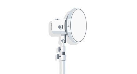 Monochromatic studio lighting setup showcasing a beauty dish reflector on a white seamless background providing soft directional illumination for