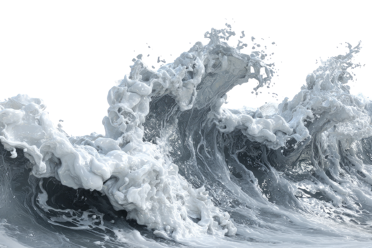 Powerful ocean waves cresting, frothy white foam