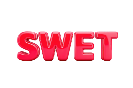 Bright Red Glossy Word Sweet in Bold 3D Style on Transparent Background