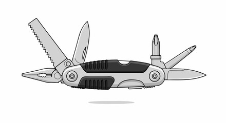 Compact Utility: A Detailed Illustration of a Multifunctional Pocket Knife Tool with Assorted Blades and Implements Emphasizing Versatility and