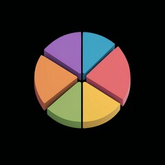 Fototapeta premium Colorful 3d pie chart with six segments on black background