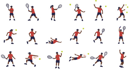 Tennis player poses icon set flat vector dynamic sports actions