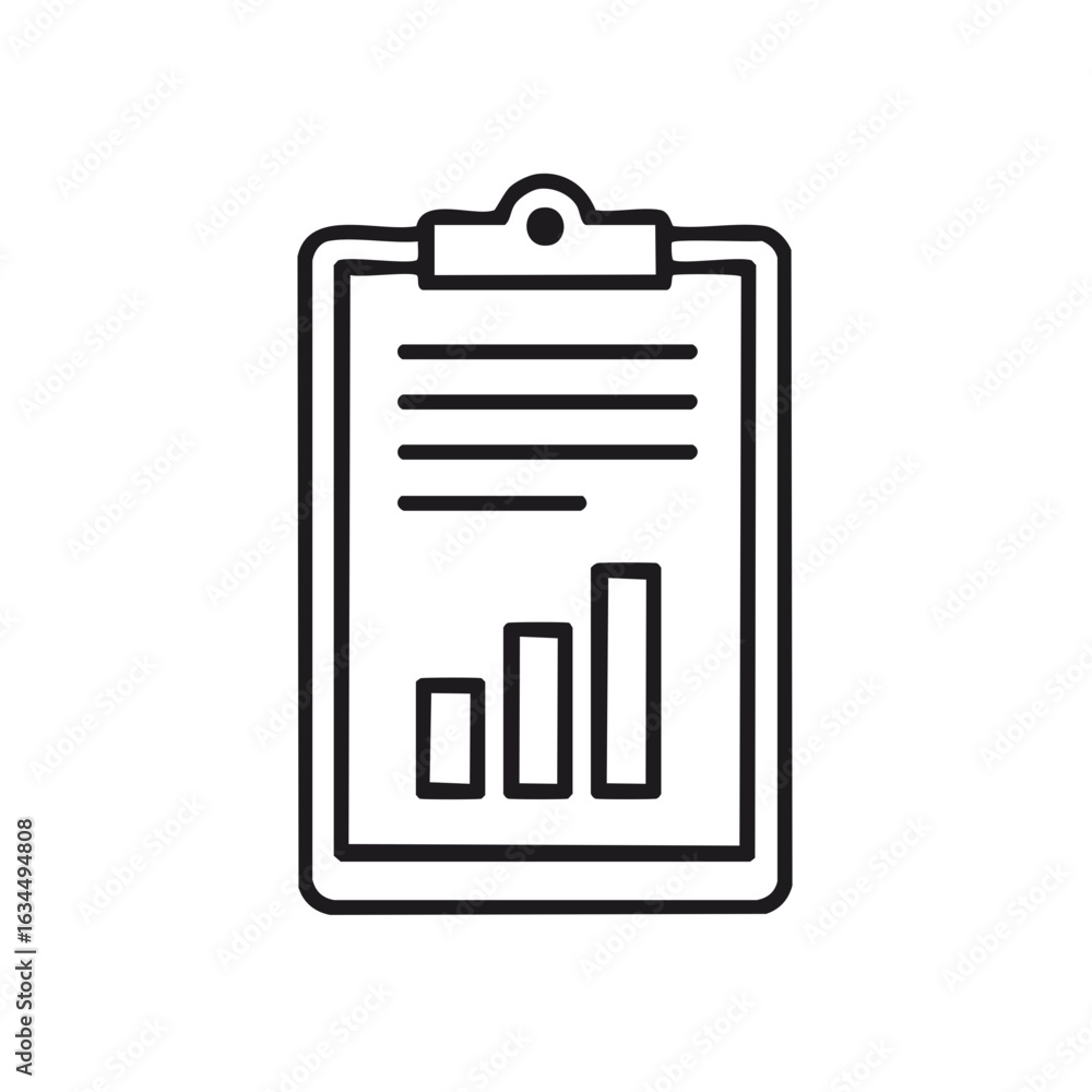 Poster clipboard with bar chart and report lines representing business growth and progress