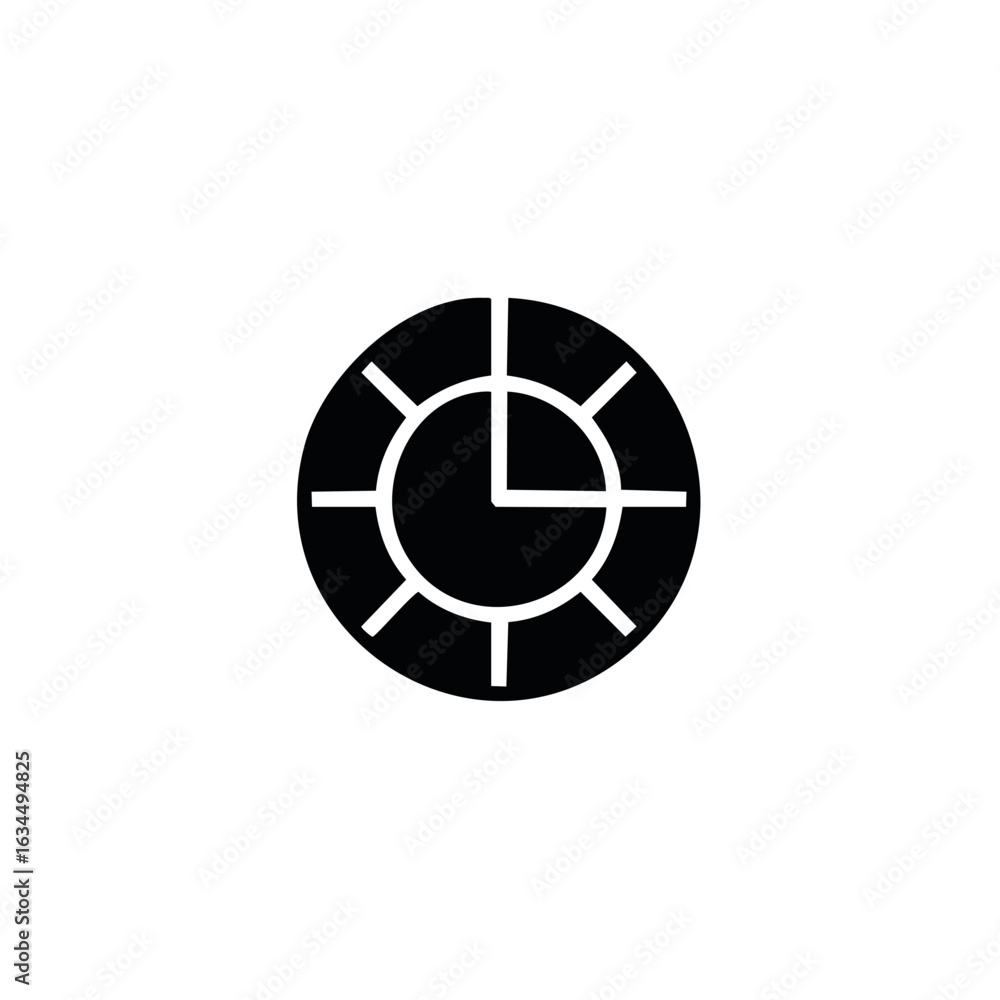 Poster abstract clock with eight sections displaying a quarter past time in black and white