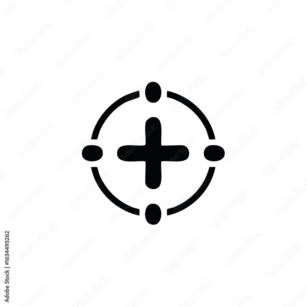 Poster vector design depicting a plus sign within a circle, suggesting addition or focus and target-like vi