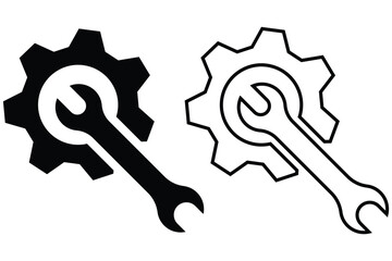 settings icon symbol vector.  black gear with six cogs and a circular hole in the center. wrench gear mechanics icon sign vector .Service, repair and tool icons set eps 10