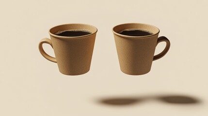 Two coffee cups, shown in a 3D image, are floating.  They're small, single-walled paper cups perfect for espresso.
