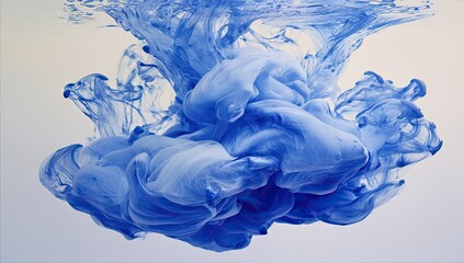 Abstract ink swirling in water, light blue and white