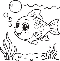 Cartoon Fish Blowing Bubbles Coloring Page