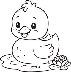 Happy Duck in a Pond Coloring Page