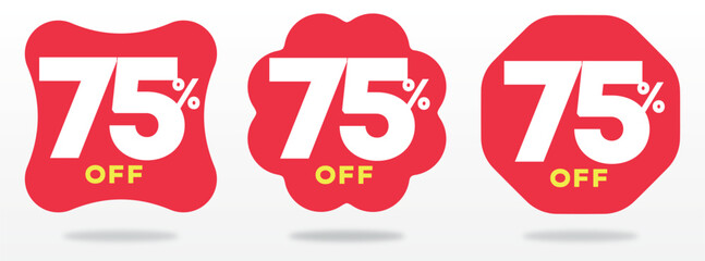75% off, red, balloon, store, retail, marketing, label, discount, poster percent off price, advertising, sticker, sales, value, shape, shop, tag. Special offer, vector, set, icon